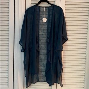 Teal Chiffon Kimono with Lace Detail